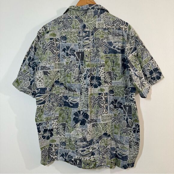 Hilo Hattie Shirt Men XL Green Floral Hawaiian Inside Out Print Theme Vacation - Picture 2 of 8